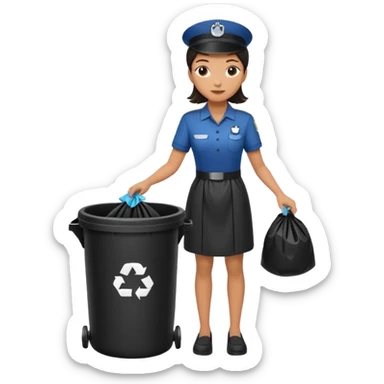full body housekeeper putting black trash bag in the trash can sticker
