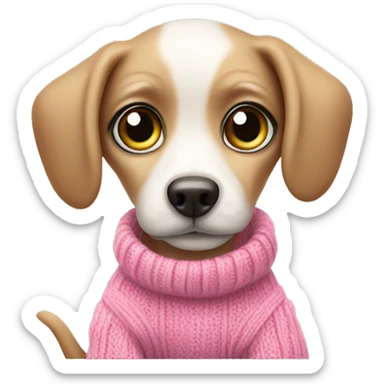 Cute big eyed baby dog wearing a pink sweater sticker