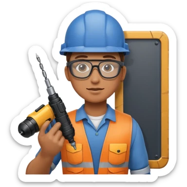 emoji of a human operator who's drilling a panel. cartoon style sticker