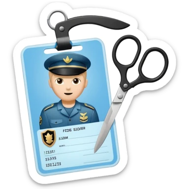 Floating black Scissors cutting in half a light blue idf soldier ID card with golden chip in 2 parts .hyper realistic sticker