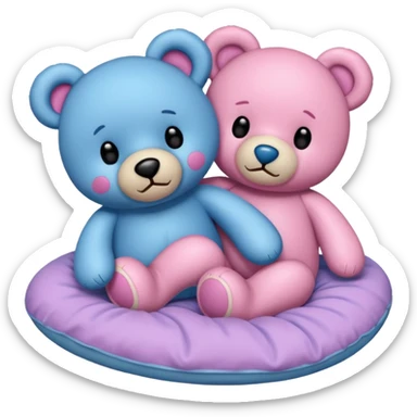 A pink and a blue teddy bear in bed  sticker
