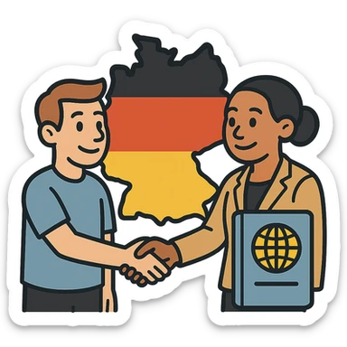 Add a symbol of a passport or official document to the icon, keep the style and colors consistent, emphasize trust and integration, keep the background as is. sticker