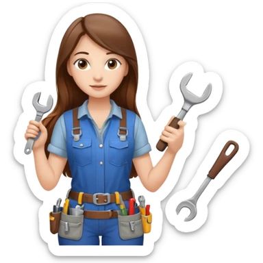 beautiful girl with long brown hair building new kitchen sticker