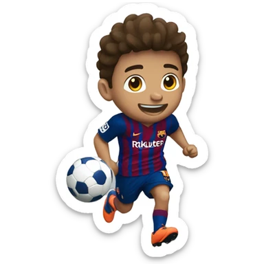 Niño corriendo con una pelota y con el escudo del fc barcelona sticker