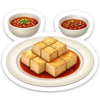 fried tofu with chili on the side of the plate sticker