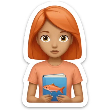 Garota com livro na mão, camiseta cor salmão  sticker