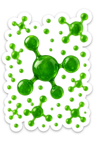 molecole chimiche verde acido fluttuano in aria, iperrealistiche 4k sticker