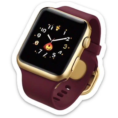 Gold Apple Watch with a burgundy band on an angle sticker