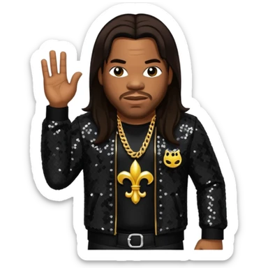 Busta Rhymes with long dark brown hair, black sequin outfit sticker