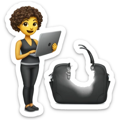 femme active dans la vie cheveux meché avec un sac d'ordinateur dans la main sticker