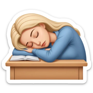 Tired woman sleeping with head down on desk sticker