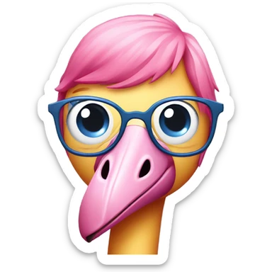 Blue flamingo with pink hair wearing feminine glasses sticker