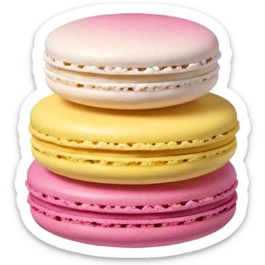 Cinematic Realistic Macaroon Dessert Emoji, showcasing colorful, delicate meringue-based cookies with a crisp exterior rendered with vibrant textures and playful, soft lighting. sticker