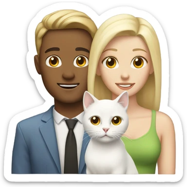 Couple brunette man blonde woman and white cat sticker