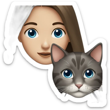 Brunette girl with blue eyes and a cat sticker