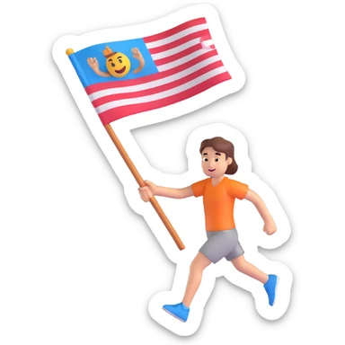 happy runner waving a flag that says 'emojiland' sticker