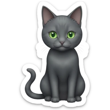 full body view of beautiful female solid dark grey cat with green eyes, grey face, white toes/paws and small white patch on her chest sticker