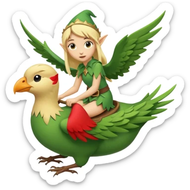 tiny forest elf blonde hair riding bird sticker