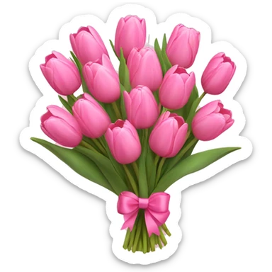 Pink tulips bouquet with pink bow  sticker