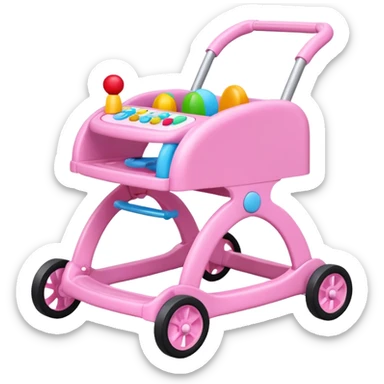 pink baby walker with toys on it sticker