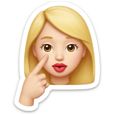  The emoji has puckered lips as if whistling or kissing (like the 😗 emoji) and is holding its index finger and middle finger up to its cheek or ear  in a thoughtful or shushing gesture (like the 👆 emoji). Soft studio lighting, simple composition, isolated on a white background.'}"
} sticker