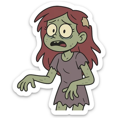 Zombie girl, flat toon style sticker
