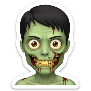 Faça uma zombie verde com olhos castanhos cabelos pretos liso com estilo y2k e com dentes de ouro sticker
