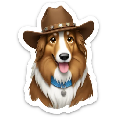 Brown Rough collie in cowboy attire  sticker