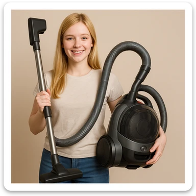 white girl with blonde hair holding a vacuum cleaner, style 2 sticker