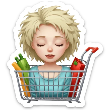 women dead with closed eyes in shopping cart   sticker