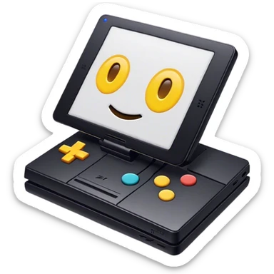 Clash of Clans aesthetic: Cinematic Playful PlayStation 2 Slim Portrait Emoji, rendered in a 3D vector-style similar to standard emojis with minimal shading and bold, simplified shapes. A compact, distinct form with signature details, softly glowing with a cutting-edge console technology charm. Simplified yet unmistakably iconic, highly detailed and consistent, glowing with a soft radiance and high shine. Stylized with a touch of technological advancement and a soft glowing outline, capturing the essence of a beloved gaming relic with a friendly, playful manner! sticker