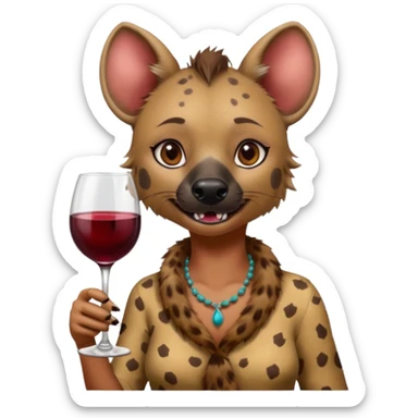 female hyena with glass of wine sticker