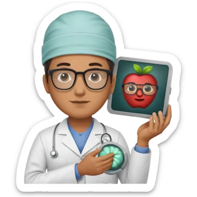 male neurosurgeon with glasses holding MRI scan, apple emoji style sticker