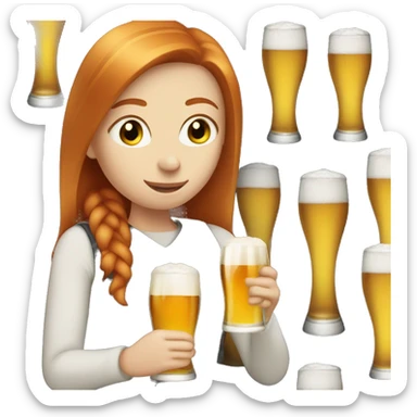 Ginger straight hair and blue eyes woman drinking beer sticker