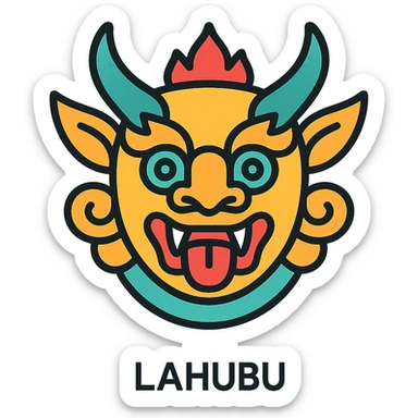 Lahubu as a lineal color icon with black outlines, professional and friendly sticker