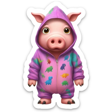 Pig wearing a Dino onesie  sticker