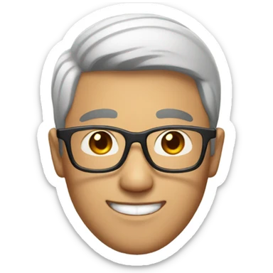 Glass wearing asian man, with tall height, smile sticker