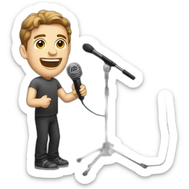 White Person men with brown hair and light skin on stage spotlight with microphone stand in front of him with show spotlights sticker