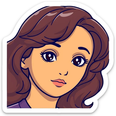 woman face with big eyes, medium skin tone, and dark wavy hair sticker