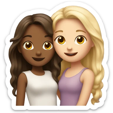 Two best friends, girls, hugging each other. One is blonde one is brunette sticker