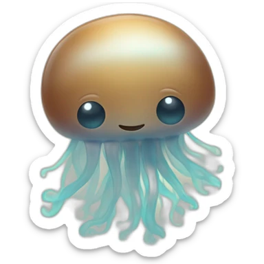 Cute baby brown jellyfish hugging a ghost sticker