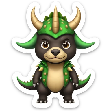 Black pitbull dressed as a triceratops black sticker