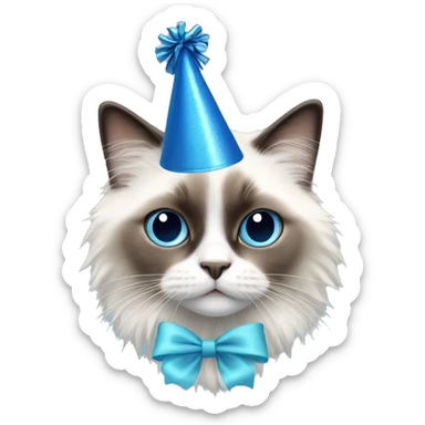 Ragdoll with blue party hat sticker