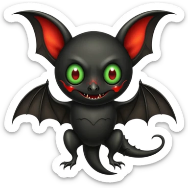 an all black bat-like creature. One cyclopian red eye in its face. no visible mouth or ears. has a long tale with a stinger that drips green poison sticker