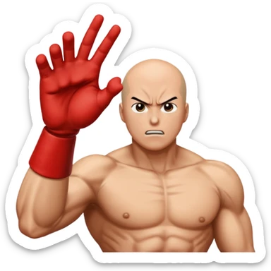 Angry Saitama with his red giant hand punching sticker