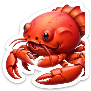 Cinematic Cute Yawning Red Crab Portrait Emoji, Head tilted slightly with a dramatic, wide-open yawn, showcasing a vivid, scarlet exoskeleton with softly drooping antennae and eyes half-closed in drowsy contentment, Simplified yet irresistibly adorable features, highly detailed, glowing with a soft, cozy oceanic glow, high shine, relaxed yet expressive, stylized with a dash of whimsical seaside charm, soft glowing outline, capturing the essence of a drowsy yet affectionate red crab that appears ready to scuttle out for a nap! sticker