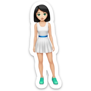 King, black hair, body, legst, blue eyes, shoes, woman blonde hair, green eyes, sexy white short sleveless dress, shoes sticker