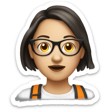 White girlfriend brunette with glasses eating orange  sticker