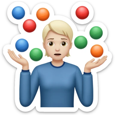 an emoji that depicts a product manager juggling work while mildly panicked and gender neutral sticker