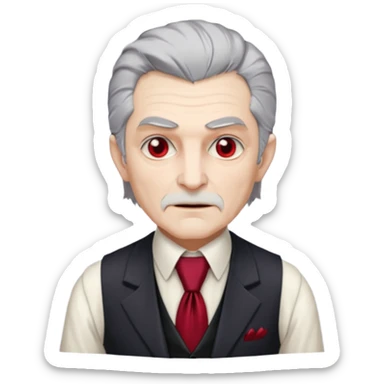  {
      "type": "human",
      "look": "old vampire lord, gray hair, formal vest, crimson tie",
      "description": "an old vampire lord with gray hair wearing a formal vest and crimson tie"
    } sticker